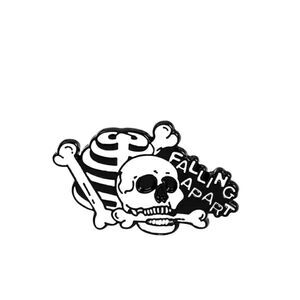 Skull and skeleton bones falling apart enamel fashion pin